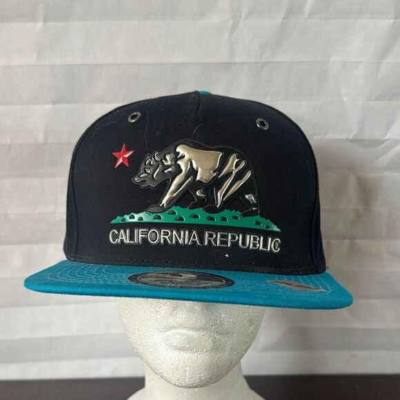 California Republic Bear Black Teal Adjustable Baseball Cap - Picture 1 of 5